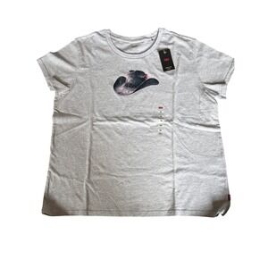 Levi's Women's Perfect Tee Gray Cowboy Hat Graphic T-Shirt XL New NWT